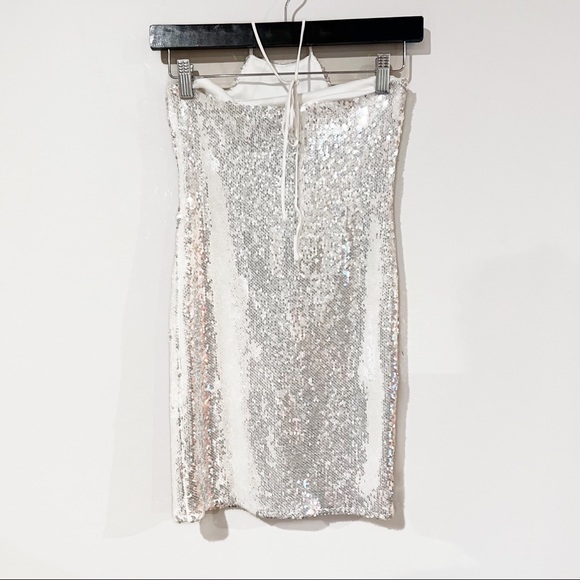 Topshop Sequin Halter Mermaid Iridescent Mini Tie Neck Dress size 0 - Picture 6 of 9